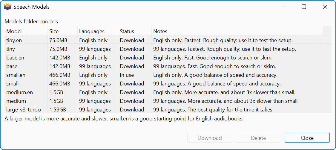speech model download dialog
